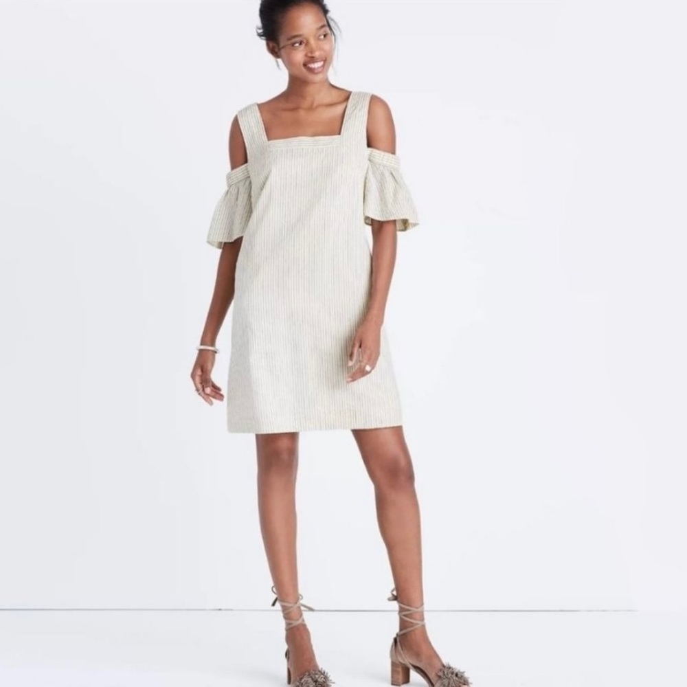 Madewell Ivory Striped Cold Shoulder Dress Size 12